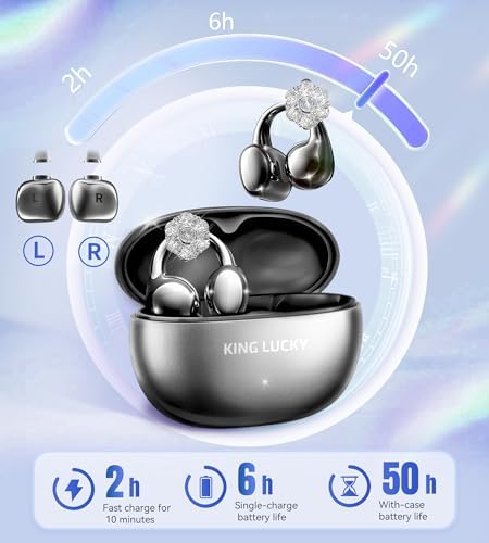 Chic Wireless Bluetooth 5.4 Earbuds with Fashionable Detachable Flower Earrings – Stylish Open Ear Headphones for Women, Waterproof IPX5 Rated, 50-Hour Playtime, Ideal for Festivals, Parties, and Unique Gift Giving (White)