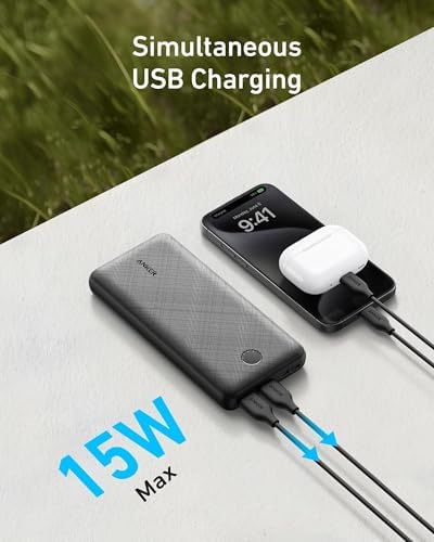 Anker Power Core Essential 20 K Portable Charger – 20,000 m Ah High-Capacity Power Bank with 15 W Fast Charging, Dual USB-A Outputs, USB-C Input/Output for i Phone, Air Pods, and More – Ultimate Travel Companion for Uninterrupted Connectivity
