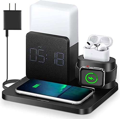 LAVONE 3-in-1 Fast Wireless Charging Station with Digital Alarm Clock & Adjustable Night Light – Ultimate Qi-Compatible Dock for i Phone 15/14/13 Series, Apple Watch, Air Pods & Samsung Devices – Stylish Multi-Functional Charging Solution with Cable Management and Soft Atmosphere Lighting