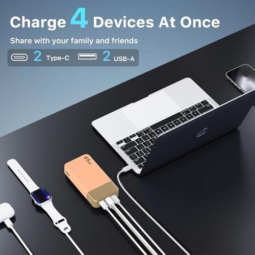 NOBIS 20000 m Ah Ultra-Fast Portable Power Bank with Smart Digital LED Display – 45 W Quick Charge Battery Pack Featuring Dual USB-A & Type-C Ports for Simultaneous Charging of Up to 4 Devices – Perfect for Travel, Outdoor Adventures, and Emergency Situations (Vibrant Orange)