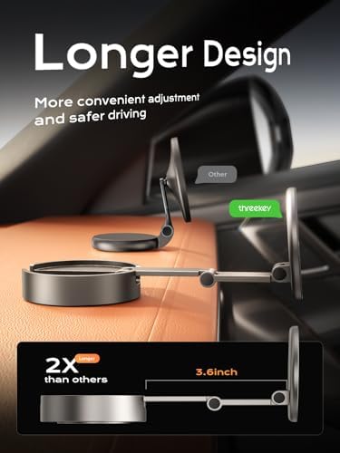 THREEKEY Mag Safe Car Phone Mount – Premium Magnetic Holder for i Phone 16/15/14/13/12 Series & Galaxy S25 Ultra with Robust Metal Arm, 360° Adjustable Rotation, and Strong Magnet Stability for Enhanced Driving Safety and Convenience in Bronze Finish