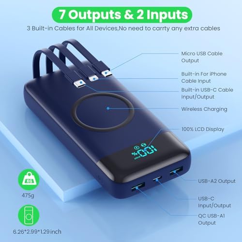 Ultimate 40800 m Ah Multi-Device Wireless Power Bank with Integrated Cables – 15 W Fast Charging Hub for i Phone 16/15/14/13/12 and Samsung Galaxy Series – Exceptional Portability, PD QC 4.0 Technology, LCD Indicator, Lightweight Design for Effortless On-the-Go Power Solutions – Unrivaled Compatibility and Safety Assurance