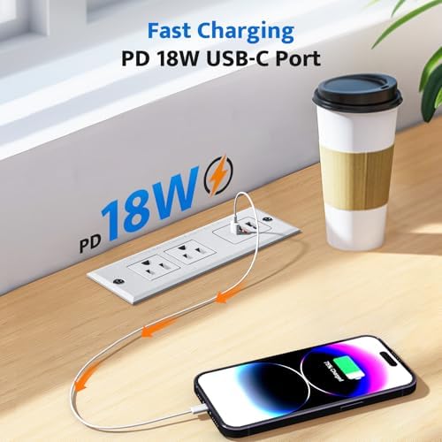 DOACE Space-Saving Recessed Power Strip with USB-C Fast Charging – Dual AC Outlets & Three USB Ports, 6 ft Cord for Effortless Connectivity in Home & Conference Settings – Clutter-Free, Efficient Power Solution for Modern Workspaces