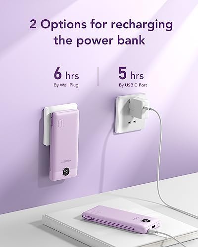 VEGER Ultra-Slim 10,000 m Ah Portable Charger with Built-in Cables and Integrated Wall Plug – Fast Charging Power Bank for i Phone, i Pad, Samsung, and More – Essential Travel Battery Pack for On-the-Go Charging and Enhanced Device Compatibility