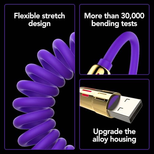 Universal 4-in-1 Coiled USB Charging Cable for Fast 240 W Power Delivery – Multi-Device Compatibility for i Phone 16/15/14/13, i Pad, Samsung, Mac Book, and More – Tangle-Free 6 Ft Design for Effortless Charging Anywhere – Elevate Your Charging Efficiency with Enhanced Durability