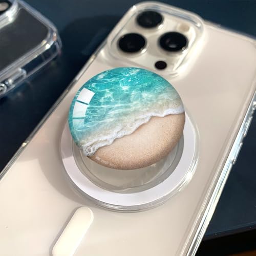 Sparkling Blue Ocean Beach Crystal Glitter Magnetic Collapsible Phone Grip & Stand – Versatile Mobile Accessory for Smartphones & Tablets with Enhanced Portability & Secure Attachment