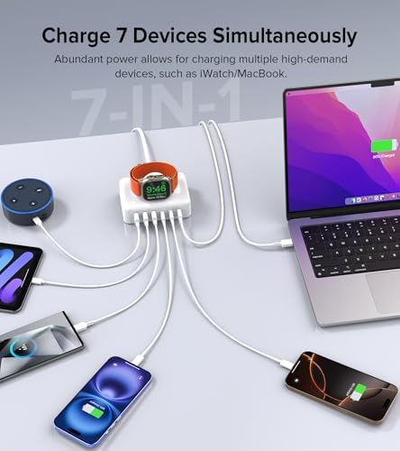 170 W USB C Multi-Device Charging Station – Ultra-Fast Travel Charger for i Phone 16/15/14/13/12, Apple Watch Ultra/SE, Air Pods, Mac Book Pro/Air, i Pad – Compact, High-Performance Power Hub for On-the-Go Efficiency and Seamless Connectivity