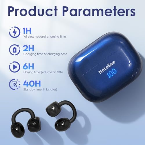Open Ear Wireless Earbuds with Advanced Bluetooth 5.4 – Ultra-Lightweight Sports Headphones for Active Lifestyles, 40 Hours Playtime, Smart Battery Display, Waterproof Design & Ambient Sound Awareness for Enhanced Safety