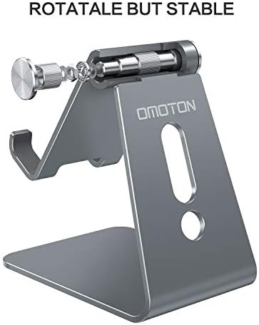 OMOTON Adjustable Cell Phone Stand, C2 Aluminum Desktop Phone Holder Dock Compatible with iPhone 15 14 13 Xs XR 8 Plus 7 6, Samsung Galaxy, Google Pixel, Android Phones – Enhanced Compatibility and Speed