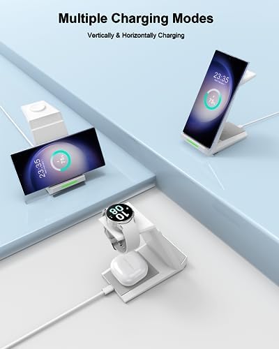 NANAMI Premium 3-in-1 Wireless Charging Station for Samsung Devices – Ultra-Fast Qi Charger Stand for Galaxy S25, S24, S23 Ultra, S22, S21, Z Flip, Fold 4, Galaxy Watch 6/5/5 Pro/4/3 & Buds 2 Pro – Sleek, Space-Saving Design for Modern Lifestyles