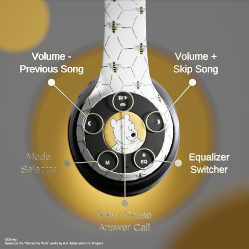 Winnie The Pooh Wireless Bluetooth Headphones | Over-Ear Disney Audio Headset with Built-in Mic | 15-Hour Playtime for Ultimate Listening | Perfect Gifts for Disney Fans of All Ages | Comfort-Focused Design with Enchanting Sound Quality | Broad Compatibility with Bluetooth Devices