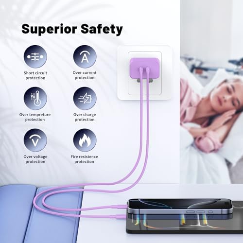 Ultimate Fast Charging Solution for i Phone 16/15 Pro Max – 45 W Dual Port USB-C Charger Block (2-Pack) with Extra Long 60 W Cables – PD Quick Adapter 3.0 for Enhanced Device Compatibility and Speed – Perfect for Home or On-the-Go Charging