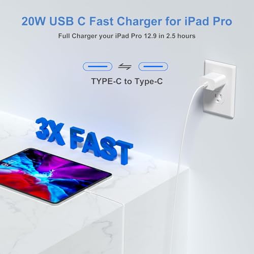 Dual 20 W USB-C Fast Charger Kit for i Pad – 2 Pack with 10 FT Charging Cables for i Pad Pro, Air, Mini – Rapid Power Adapter for Enhanced Performance and Portability
