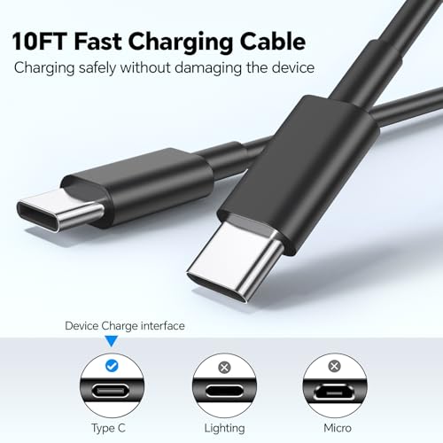 Fast Charging i Phone Charger Set – 20 W Dual USB-C Blocks with 10 FT Long Cable for i Phone 16/15, Samsung Galaxy S25/S24/S23/S22, i Pad, Mac Book, and More – Stylish Black/Yellow Design for Enhanced Convenience and Speed