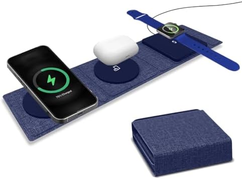 ZTAR 3-in-1 Wireless Travel Charger: Ultimate Mag Safe-Compatible Charging Pad for i Phone 16/15/14/13/12, Samsung Galaxy, Air Pods & Apple Watch – Portable Foldable Design for Effortless Travel & Rapid Multi-Device Charging