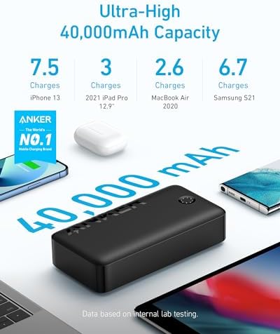 Ultra-Powerful Anker 40,000 m Ah Portable Charger – 30 W USB-C Power Bank for Fast Charging Mac Book, i Phone 15/14/13 Series, Samsung Galaxy, and More – Multi-Device Compatibility for Travelers and Professionals – Sleek, Lightweight Design for Ultimate Portability and Reliability