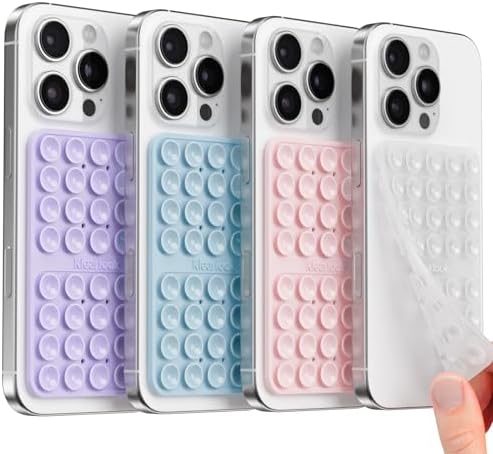 Klearlook 4-Pack Silicone Suction Cup Phone Mount – Creative Hands-Free Phone Grip for Stunning Selfies & Videos in Clear, Light Pink, Hot Pink, and Lavender – Innovative Double-Sided Suction Technology for Wide Compatibility – Premium Durable Design for Effortless Content Creation and Easy Maintenance