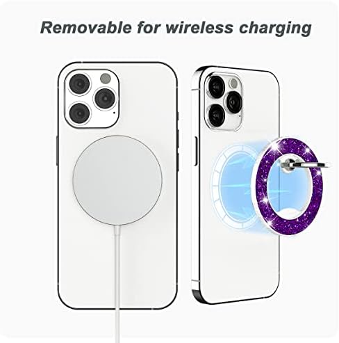 Glittering Magnetic Phone Ring Holder for Mag Safe – Ultra-Strong 2000 g Grip Compatible with i Phone 15, 14, 13, 12 Pro Max, Pro, Plus, Mini – Wireless Charging Friendly with 360° Rotation and 150° Adjustable Kickstand – Stylish Teal Design for Enhanced Functionality and Aesthetic Appeal
