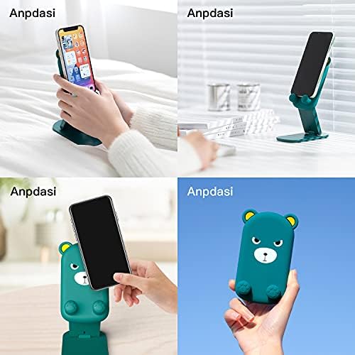 Cute Cell Phone Stand Foldable Adjustable Animal Phone Holder for Desk Silicone Protection Compatible with iPhone 16 15 14 13 12 Pro Max iPad Tablet Desk Accessories (Green Bear) – Enhanced Compatibility and Speed