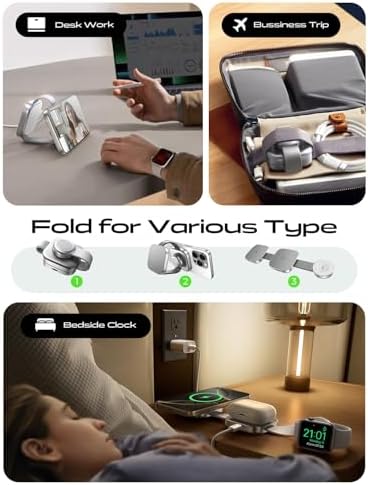 LISEN Compact 3-in-1 Travel Charger for i Phone, Apple Watch & Air Pods – Premium Metal Design with Magsafe Technology for Fast Wireless Charging on the Go – Essential Travel Accessory for i Phone 16 Pro Max & 15 User Convenience