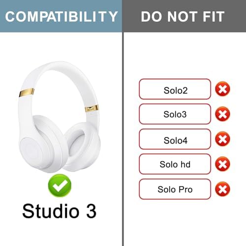 Transform Your Beats Studio 2 & 3 with SOPROM Premium Rubber Headband Cover – Stylish White Replacement Accessory for Enhanced Comfort and Durability in Wired & Wireless Models – Effortless Installation for a Revitalized Audio Experience