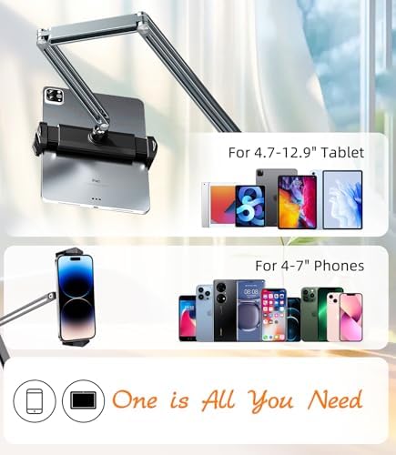 Premium Adjustable Tablet Stand with 360° Rotation – Ultra-Sturdy Aluminum Holder for i Pad, Kindle & More – Ergonomic Desk Mount for Enhanced Comfort and Stability – Fits 4-13″ Devices – Ideal for Video Calls, Multitasking & Entertainment – Elevate Your Viewing Experience with Non-Slip Base