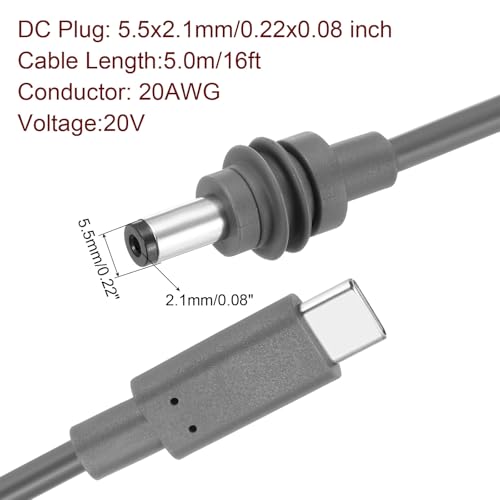 MECCANIXITY 10 FT USB C to DC Fast Charging Cable – 100 W Power Delivery for 5.5 mm x 2.1 mm Devices, Waterproof & Durable Outdoor Extension Cord – Enhanced Compatibility for Laptops, Monitors & More, Sleek Grey Design for Modern Use
