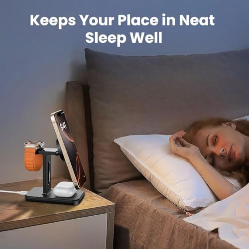 Ultimate 3-in-1 Fast Wireless Charging Station for Magsafe Apple Devices – Sleek Aluminum Charger with Adapter for i Phone 16/15/Pro/Pro Max/14/13/12, Apple Watch & Air Pods – Premium Magnetic Stand for Enhanced Speed and Style