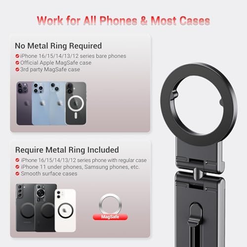 PROfezzion Magnetic Airplane Phone Holder for Mag Safe iPhone 16 15 14 13 12 & All Phone, 360°Rotation Travel Must Have Handsfree Phone Mount for Desk/Tray Table Travel Accessory – Enhanced Compatibility and Speed