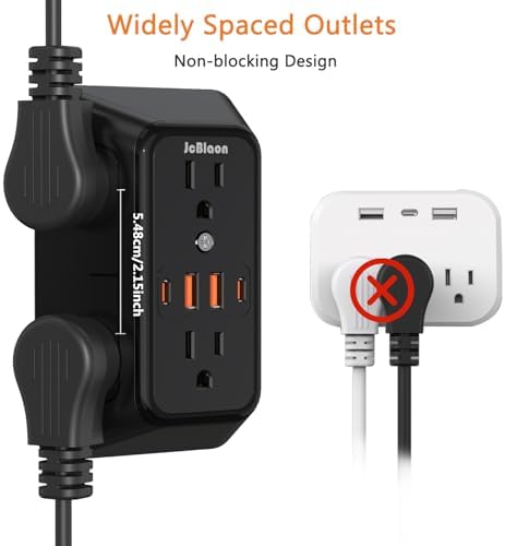 Advanced USB Wall Charger Power Strip Surge Protector with 4 USB Ports (2 USB-C) – Multi Outlet Adapter for Home, Office, and Travel, White (Black) – Unmatched Speed and Safety for Modern Devices
