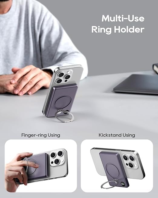 Kuulaa 10000 m Ah Magnetic Power Bank with LED Display – PD 20 W Fast Charging, Ultra-Slim Portable Charger for i Phone 16/15/14/13/12 – Mag Safe Wireless Battery Pack with Built-in Stand for Enhanced Mobility and Convenience