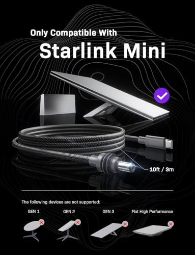 LISEN 10 FT Starlink Mini Power Cable – 100 W Nylon Braided USB-C Charging Cable with E-Marker Chip, Waterproof Design for Enhanced Durability and Fast Power Delivery, Compatible with 100 W PD Sources – Perfect for Starlink Devices and Beyond