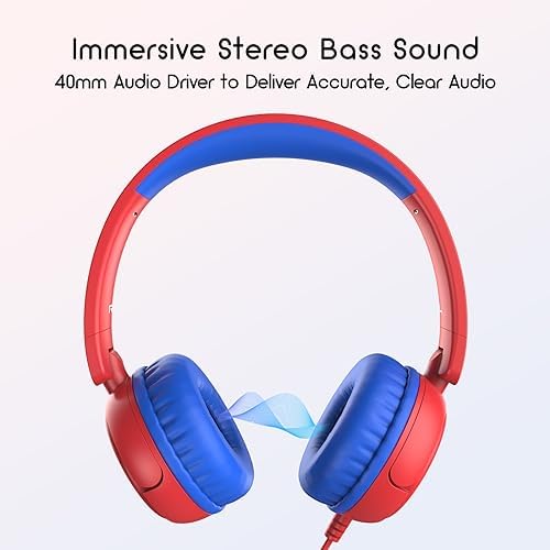 Ultimate Comfort V1 Kids Wired Stereo Headphones – Adjustable, Foldable, and Tangle-Free On-Ear Design in Vibrant Pink – Perfect for School, Travel, and Leisure with i Pads, Tablets, and Phones – Engaging Sound Experience Designed for Young Listeners – Ideal for Boys and Girls