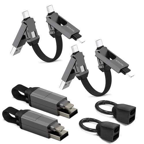 Premium Statik Hex Charge Keychain Charger Cable – 4 in 1 Universal Charging Solution with 60 W Fast Charge – Compact Keyring Design for i Phone, USB-C, and USB-A Devices – 2-Pack for Ultimate Convenience and Versatility Premium Statik Hex Charge Keychain Charger Cable – 4 in 1 Universal Charging Solution with 60 W Fast Charge – Compact Keyring Design for i Phone, USB-C, and USB-A Devices – 2-Pack for Ultimate Convenience and Versatility