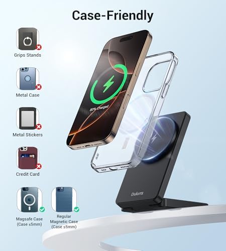 Compact Magnetic 15 W Fast Wireless Charging Stand – Ultimate Travel Charger for i Phone 16 Series and Air Pods – Lightweight, Foldable Design for On-the-Go Convenience – Enhanced Safety Features and Seamless Compatibility