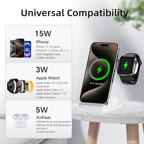 Tribone 3-in-1 Foldable Fast Wireless Charger for Apple Devices – Ultimate Charging Station for i Phone 11-16, Apple Watch Series 1-10, Air Pods Pro 4/3/2 – Sleek Black Design for Home & Travel – High-Speed Power-Up, Space-Saving Convenience