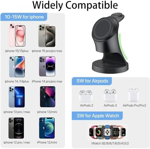 All-in-One 3-in-1 Magnetic Wireless Charging Station for Apple Devices – 18 W Fast Mag-Safe Charger Dock Compatible with i Phone 12-16, Air Pods & Apple Watch – Streamlined Design for Ultimate Convenience and Safety Features