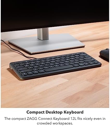 Transform Your Typing Experience with the ZAGG Pro Keyboard 12 – Compact Wireless Charging Multi-Device Keyboard for Windows, mac OS, Android & More – Ergonomically Designed for Comfort & Productivity – Effortless Device Switching for Modern Multitaskers
