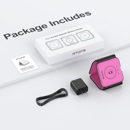 RTOPS 3-in-1 Magnetic Wireless Charging Station for i Phone, Apple Watch, and Air Pods – Compact Ga N Travel Charger with Enhanced Speed and Compatibility for i Phone 16/15/14/13/Pro/Max, Air Pods 4/3/2/Pro – All-in-One Solution for Ultimate Convenience and Efficiency