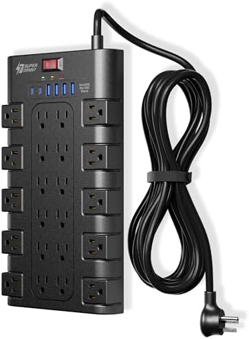Power Strip Surge Protector by SUPERDANNY – 22 Outlets, 45 W Type-C Fast Charging with 4 USB-A & 2 USB-C Ports, 2100 Joules Protection, 15 A/1875 W Capacity, 6.5 Ft Flat Plug Extension Cord – Ideal for Home Streaming & Gaming Setup