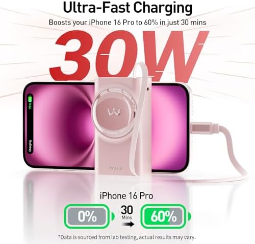 Ultimate i WALK 10000 m Ah Power Bank – 30 W Fast Charging USB-C Portable Charger with Integrated 2.3 ft Retractable Cable, Triple Output Ports for i Phone 16/15, Samsung Galaxy S25/24, and i Pad – Compact, Durable, and Travel-Ready Charging Solution