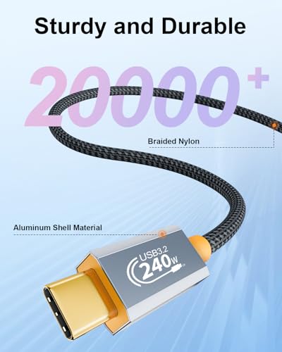 AGFINEST 240 W USB C to USB C Cable – Ultra-Fast 20 Gbps Data Transfer, 4 K@60 Hz Video Support, PD 3.1 48 V Fast Charging, 6.6 FT Length for Enhanced Device Compatibility and Performance