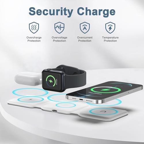 Ankilo 3-in-1 Mag Safe Travel Charger: Premium Foldable Wireless Charging Station for i Phone 15/14/13/12, Apple Watch, and Air Pods Pro – Rapid Multi-Device Power Hub with Magnetic Alignment for Ultimate Portability and Organization