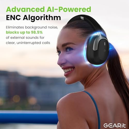 Premium GEARit Over-Ear Bluetooth Headphones with Advanced 360 Spatial Audio – Exceptional Noise Cancelling Wireless Headset for i Phone & Android Users – Unmatched 45-Hour Playtime, Dual Device Connectivity, Lightweight Foldable Design & Integrated Microphone for Effortless Calls