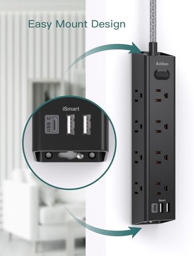 10-Foot Power Strip Surge Protector with 12 Outlets & 3 USB Ports – Wall-Mountable Extension Cord for Optimal Device Charging in Dorm Rooms, Offices, and Homes – 1050 J Overload Protection for Enhanced Safety and Efficiency – Sleek Black Design for Clutter-Free Use