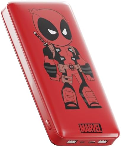 Unleash Your Inner Anti-Hero with the Marvel Deadpool 10,000 m Ah Power Bank – Universally Compatible Portable Charger for Smartphones & Tablets – Dual USB Ports for Simultaneous Device Charging – Ideal Deadpool Gifts for Marvel Fans, Teens & Adults – Keep Your Devices Charged in Style!