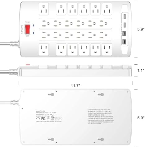 Ultimate QINLIANF Surge Protector Power Strip – 6 Ft Heavy-Duty Extension Cord with 24 Versatile Outlets and 4 High-Speed USB Ports (2 USB-C), 1875 W/15 A Capacity, 4100 J Surge Protection for Home, Office, and Dorm Use – ETL Certified for Maximum Safety and Reliability