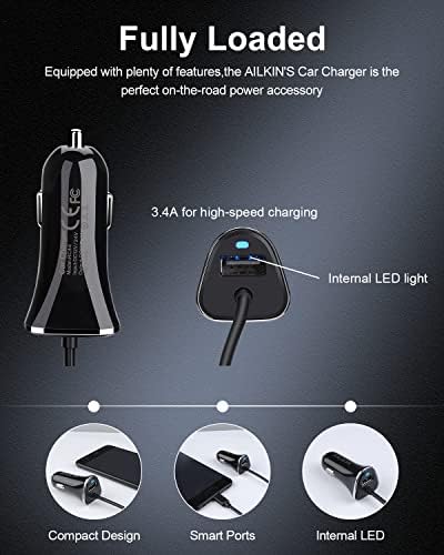Premium Dual USB Type C Car Charger Set – 3.4 A Fast Charging Solution with 3 ft Cables for i Phone 16, Samsung Galaxy S24 Ultra, and Google Pixel 9 Pro – Unmatched Convenience for Rapid Device Powering on Road Trips and Daily Commutes