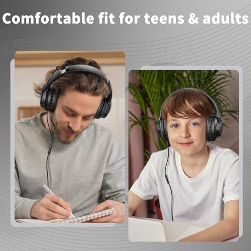 Versatile Over-Ear Wired Headphones with Integrated Microphone – Premium Sound Experience with Foldable Design and 4.9 ft Tangle-Free Nylon Cord – Perfect for Travel, Daily Use, and Multimedia Engagement (Black)