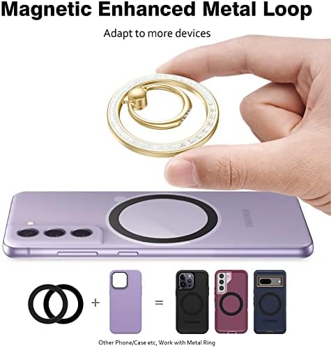 Allengel Bling Silver Magnetic Phone Grip – Stylish Mag Safe-Compatible Ring Holder & Kickstand for i Phone and Smartphones – 360-Degree Rotation, Secure Grip, and Elegant Design for Effortless Hands-Free Experience